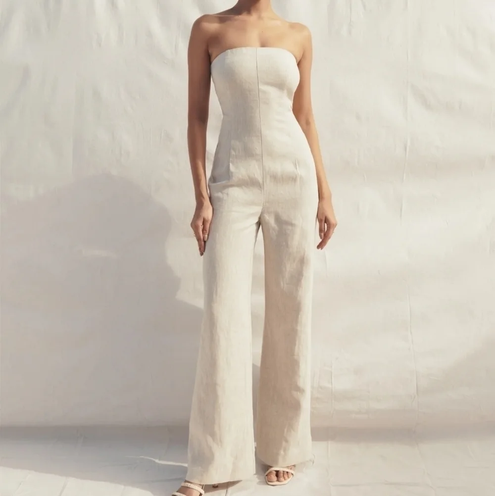 Reformation Jude Linen Jumpsuit in Oatmeal size 8 NWT